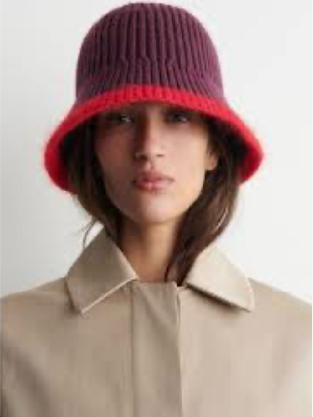 COS contrast tipped wool mohair bucket hat - Purple with Red Trim XS/S NW